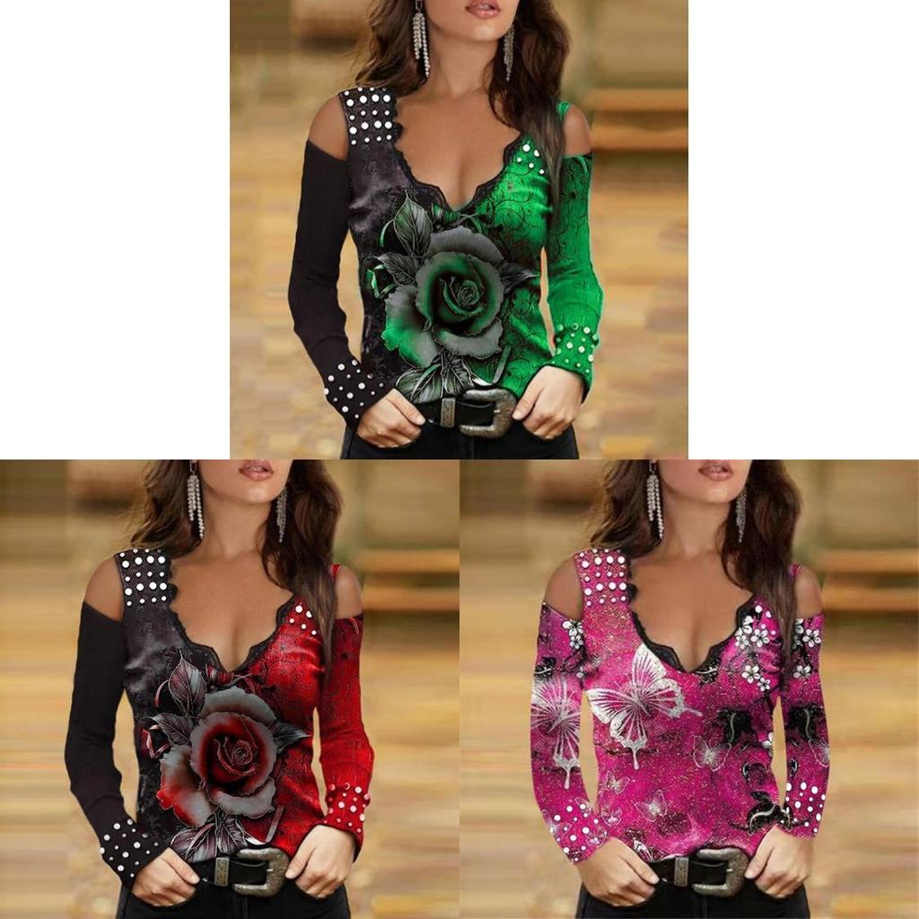 Street Style T Shirt With Floral Print And Long Sleeves For Women
