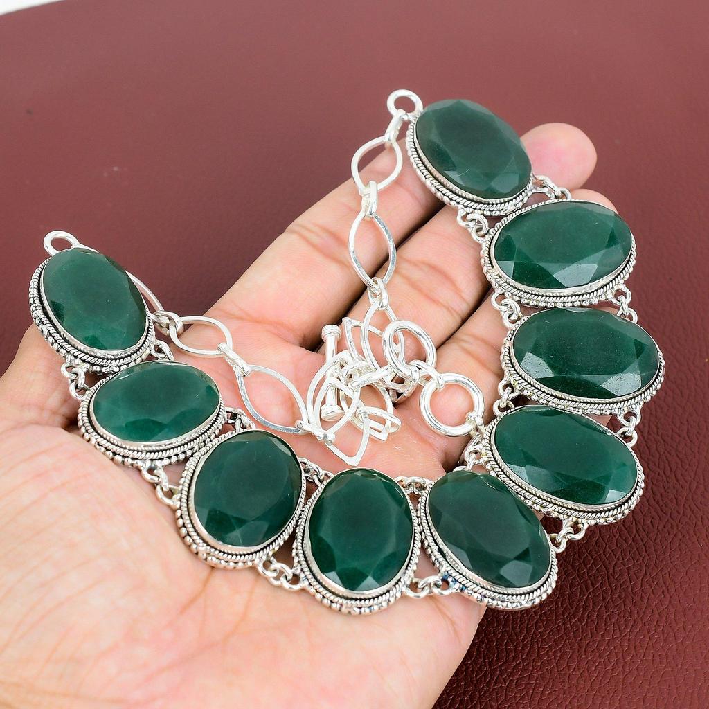 Faceted Zambian Emerald Necklace Gemstone Jewelry 925 Sterling Silver Adjustable Chain Necklace Handmade Vintage Necklace Engagement Gifts