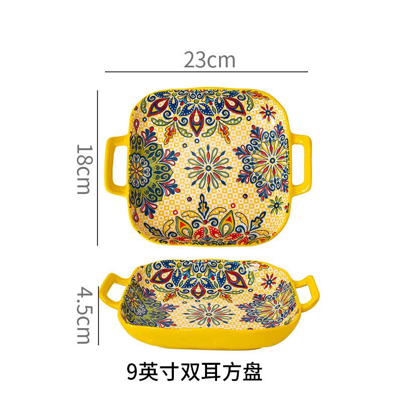

Богемные Современные Керамические Тарелки с Ручкой Салатная Тарелка для Домашней Сервировки Посуда Бохо Цветная Керамическая Тарелка 9 inches жёлтый