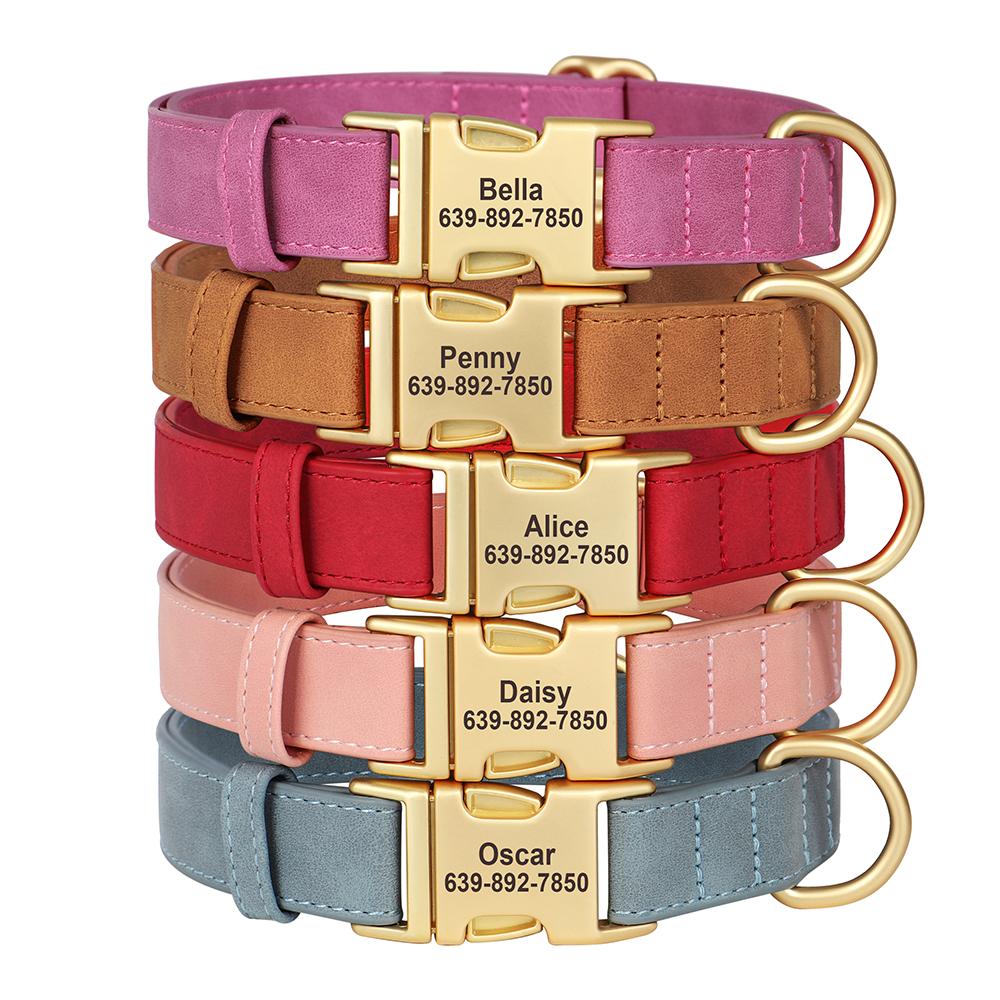 

Personalized Dog Buckle Collar Soft PU Leather Dog ID Collars Free Engraved Pet Name Anti-lost Necklace For Small Large Dogs S синий