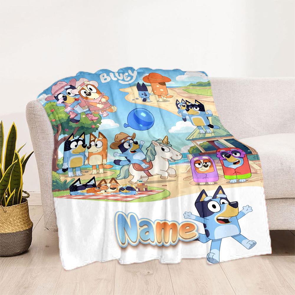 Bluey Family Adventure Personalized Name Blanket Gift Personalized Blanket Warmthful Decor Perfect for Nap Sofa Bed Couch for All Occasions