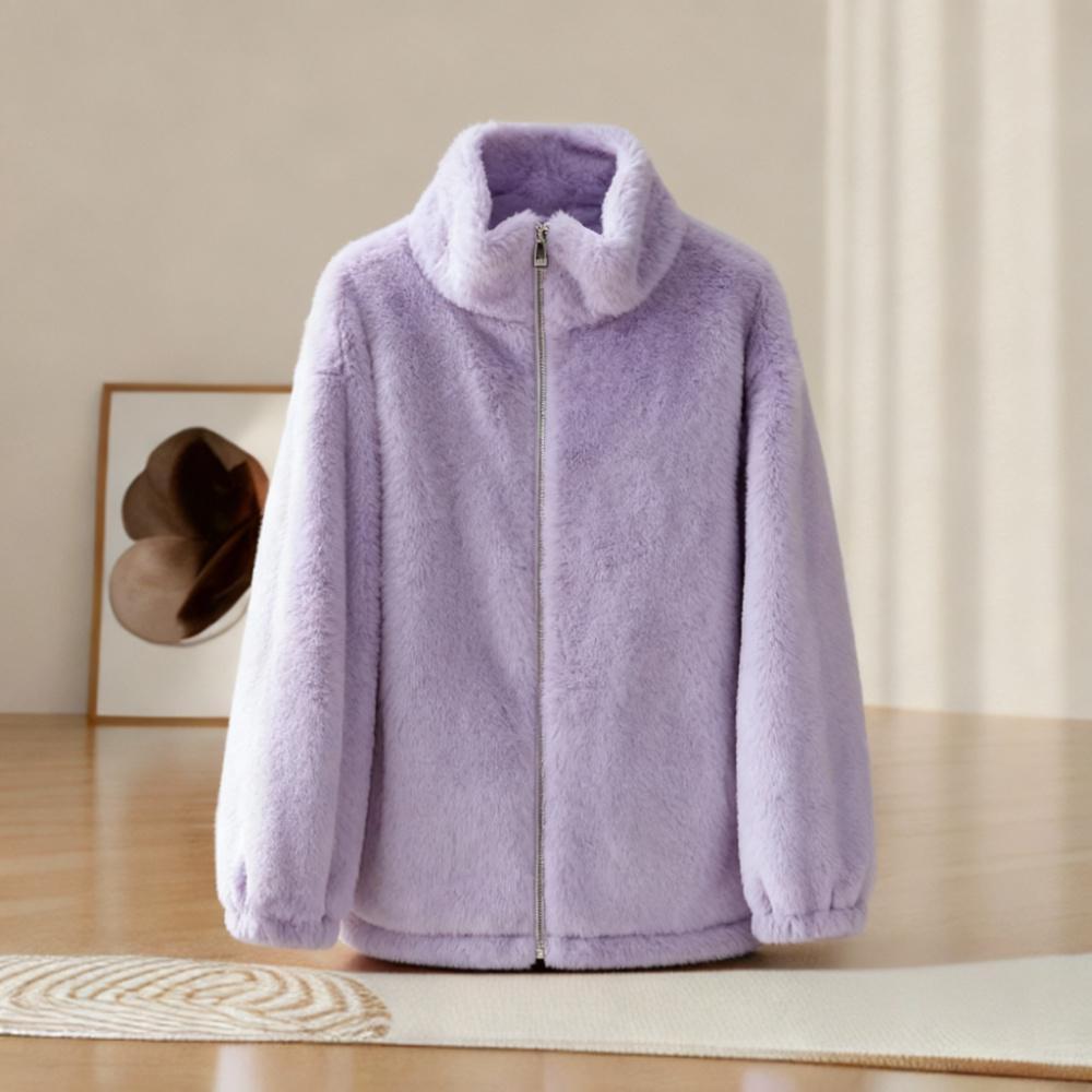 Furry Cotton Padded Jacket for Women Autumn Winter Warm Coat Korean Style Thick Outerwear