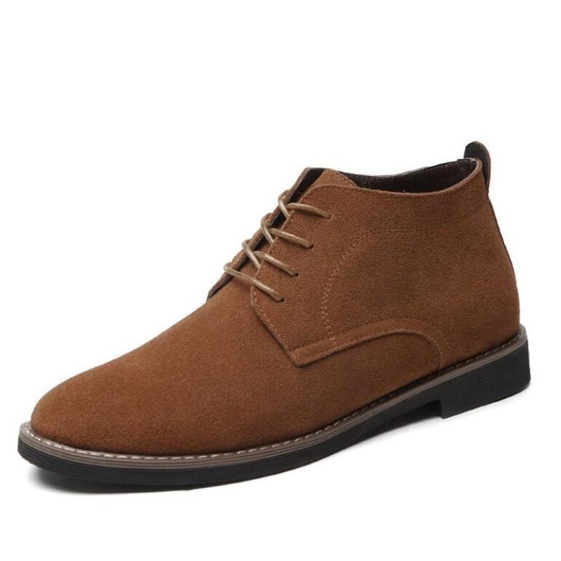 Fashion High Top Casual Shoes genuine leather men boots all season work shoes male lace up for man ankle boots with fur black size 38-45