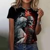 Summer Round Neck 3D Skull Print Top Fashionable Casual Short Sleeved Women's T-shirts