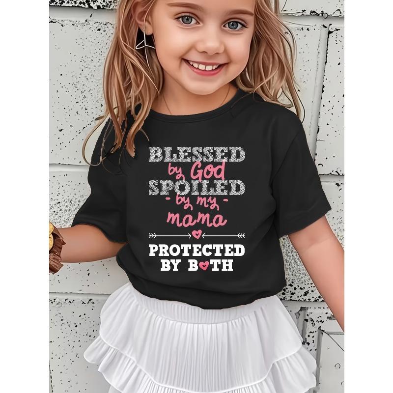 European sizes Girl Blessed by God Spoiled by My Grandma Protected by Both of Them Letter Print Novel Fashion Crew Neck T-Shirt