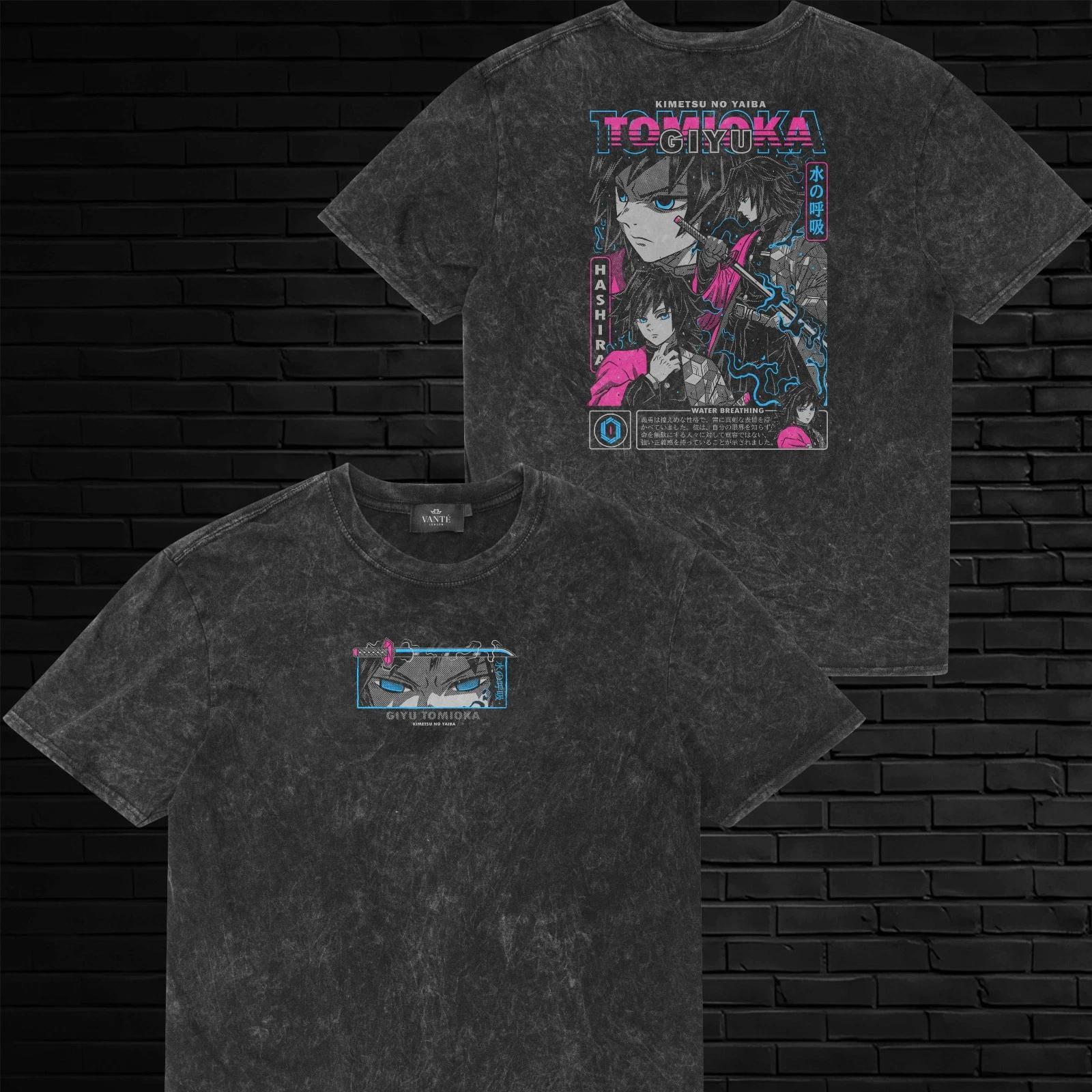 Water Graphic Acid Wash Shirt, Men’s Streetwear Demon Horror Tee M