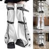 Damen Harajuku Sternenprint Reißverschluss Ausgestellter Beinwärmer Ästhetische Mode Punk PU Geschirrriemen Beinabdeckung Oberschenkelhohe Socken