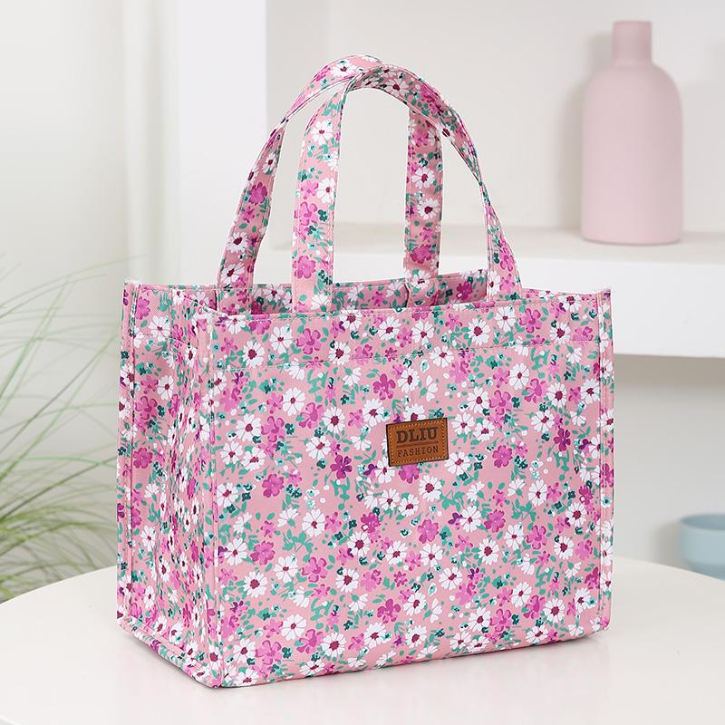 New Style Nylon Printing Thickened Large Capacity Handbag, Work Portable Zipper Semi-closed Lunch Box Storage Bag, Bento Bag