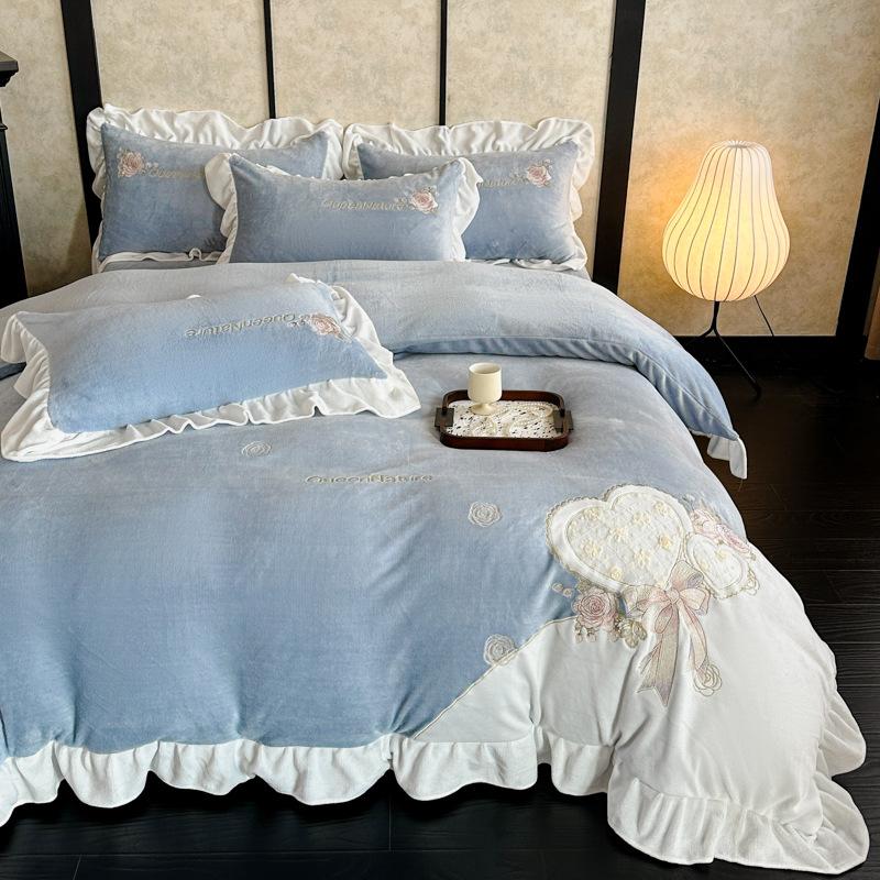 Thickened Milk Fleece Four-Piece Coral Fleece Double-Sided Fleece Bed Quilt Cover Flannel Bedding