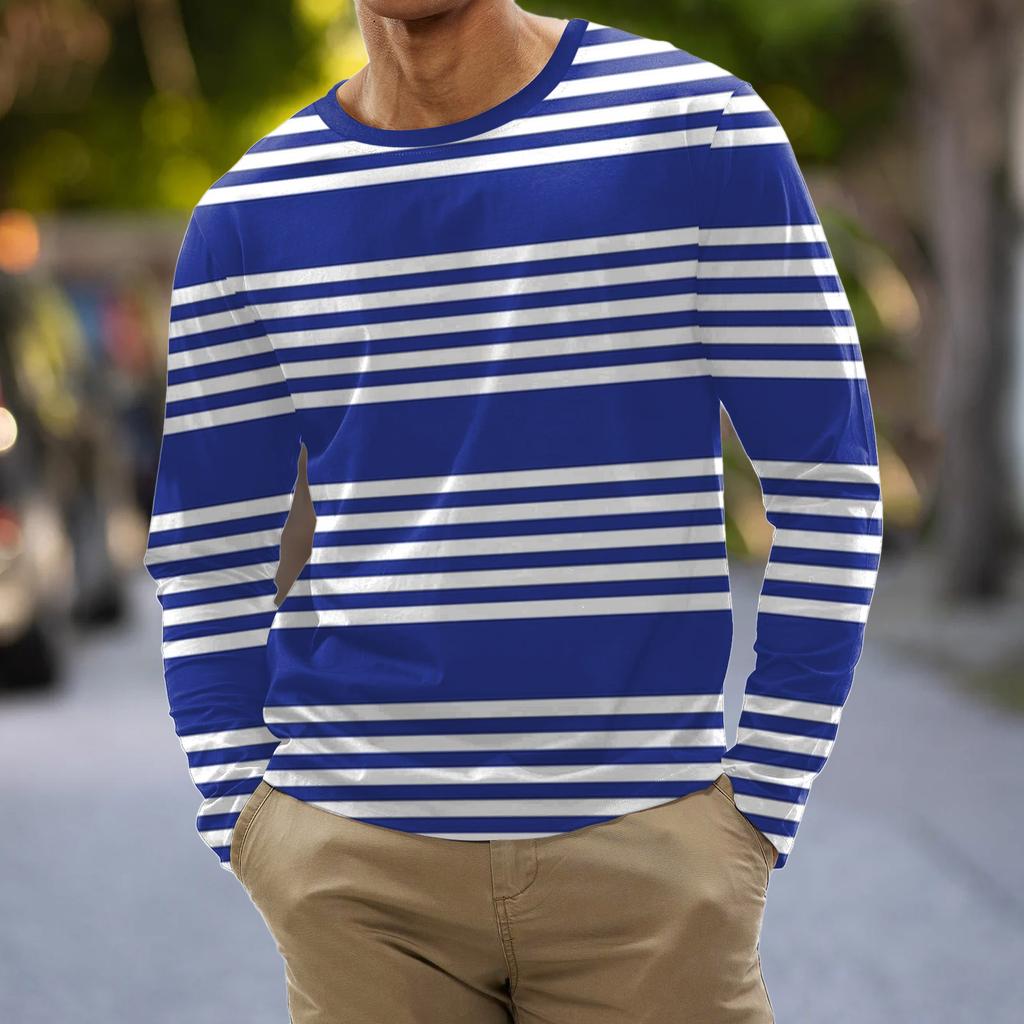 Herremote Casual Stripe trykt Langermet O-hals skjorter Topper Bluse