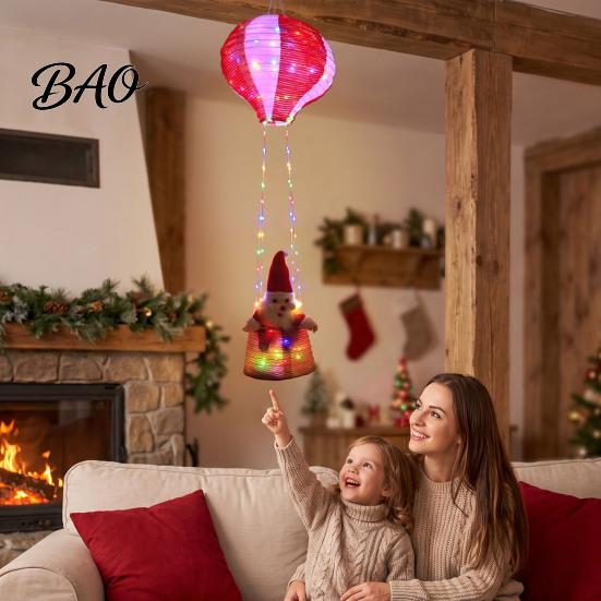 Colorful Party Atmosphere Lights Christmas Santa Claus Hot Air Balloon Lantern, Lighted Outdoor Decoration with Reusable Supplies LED String