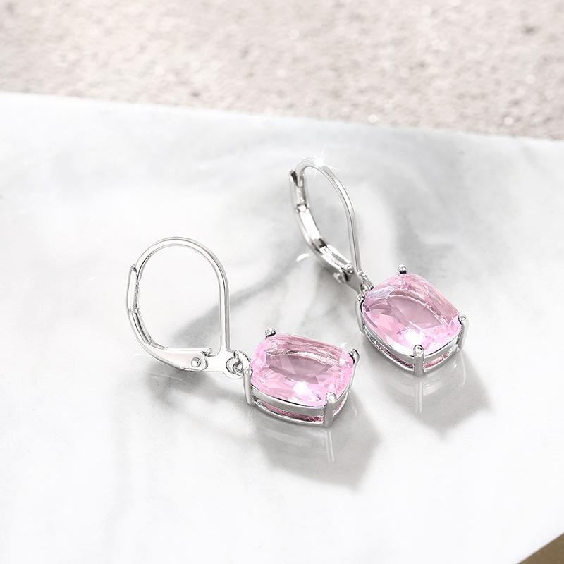 Elegant Light Luxury Pink Zircon Earrings for Women High-End Temperament Trendy Zircon Accessory