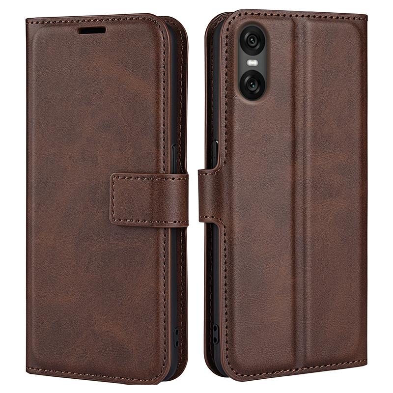 

For Sony Xperia 10 VI Case Wallet Calf Texture Leather Phone Cover Brown
