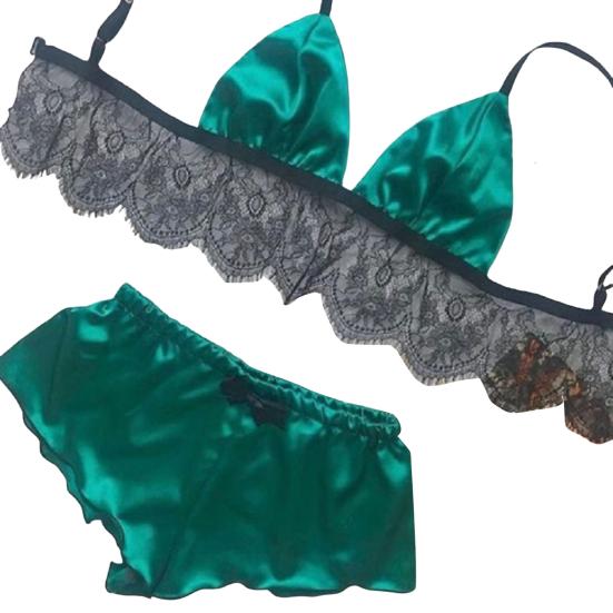 2 stk/sett Dame Pysjamassett Gjennomsiktig blonder hul ut sateng patchwork sløyfe Spaghetti stropp Ermeløs topp elastisk midje shortssett Sommer nattøy