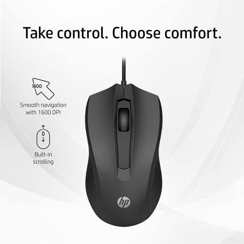 Hewlett Packard (HP) HP 100G Wired Mouse Optical 1600dpi USB Black Black