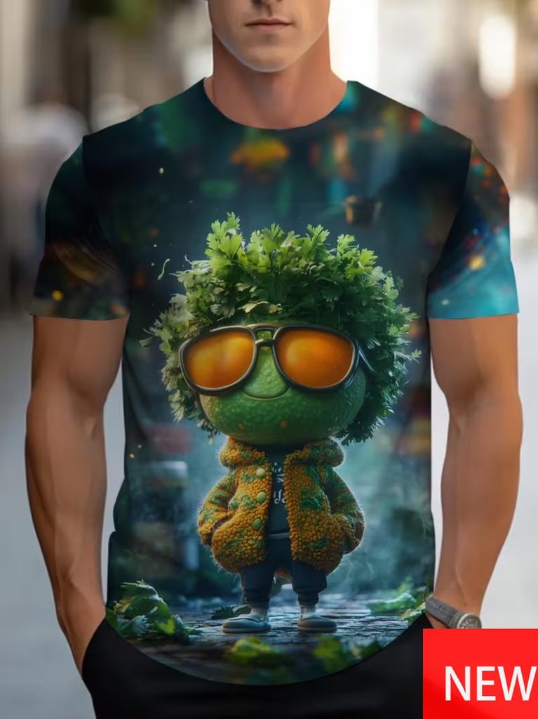 Men's Funny Vegetables Print T-Shirt Casual Short Sleeve Round Neck Tee New In Oversized Tshirts Clothes Streetwear