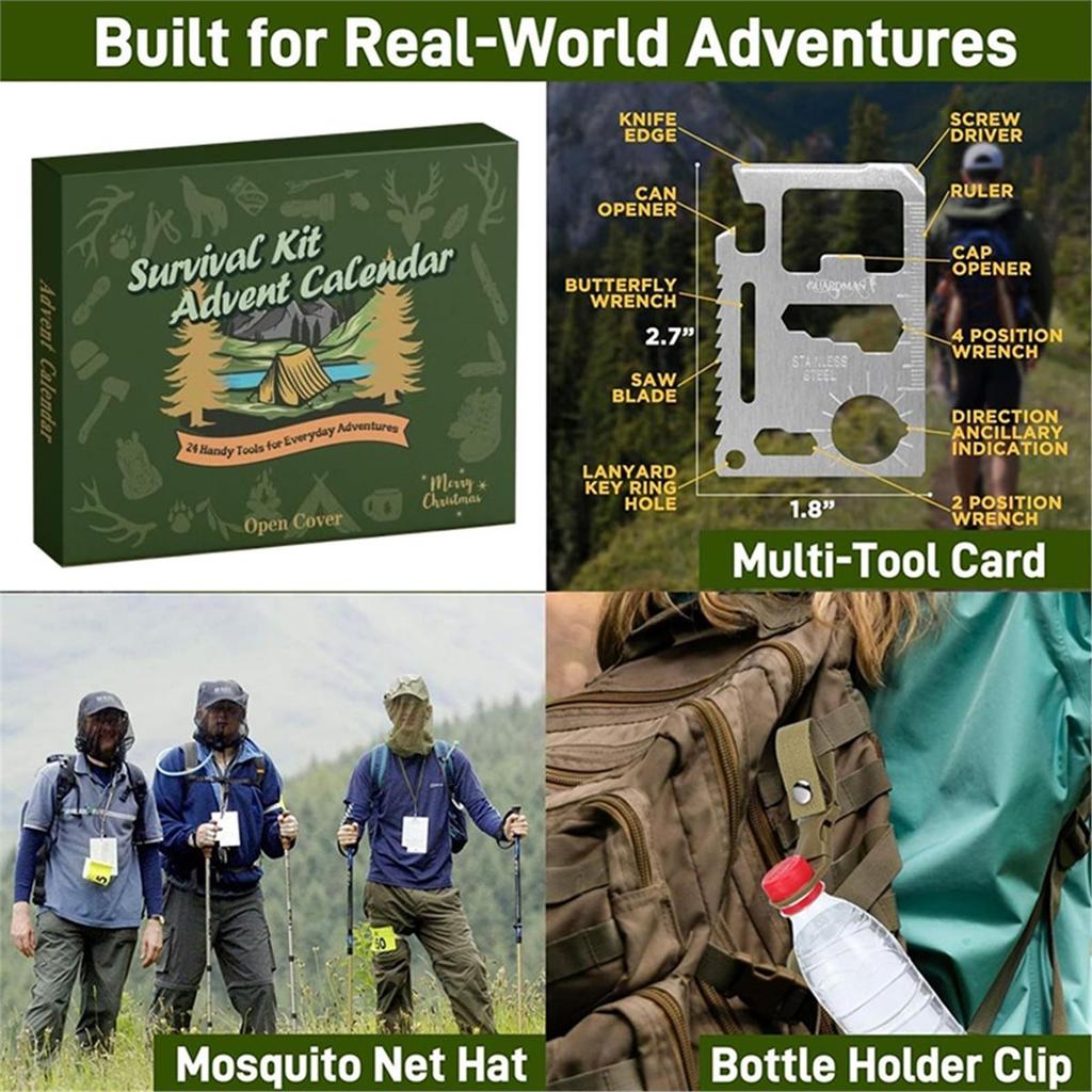 Christmas Outdoor Survival Tools Advent Calendar Camping Picnic Supplies Blind Box Countdown Family Friends Gifts Sets