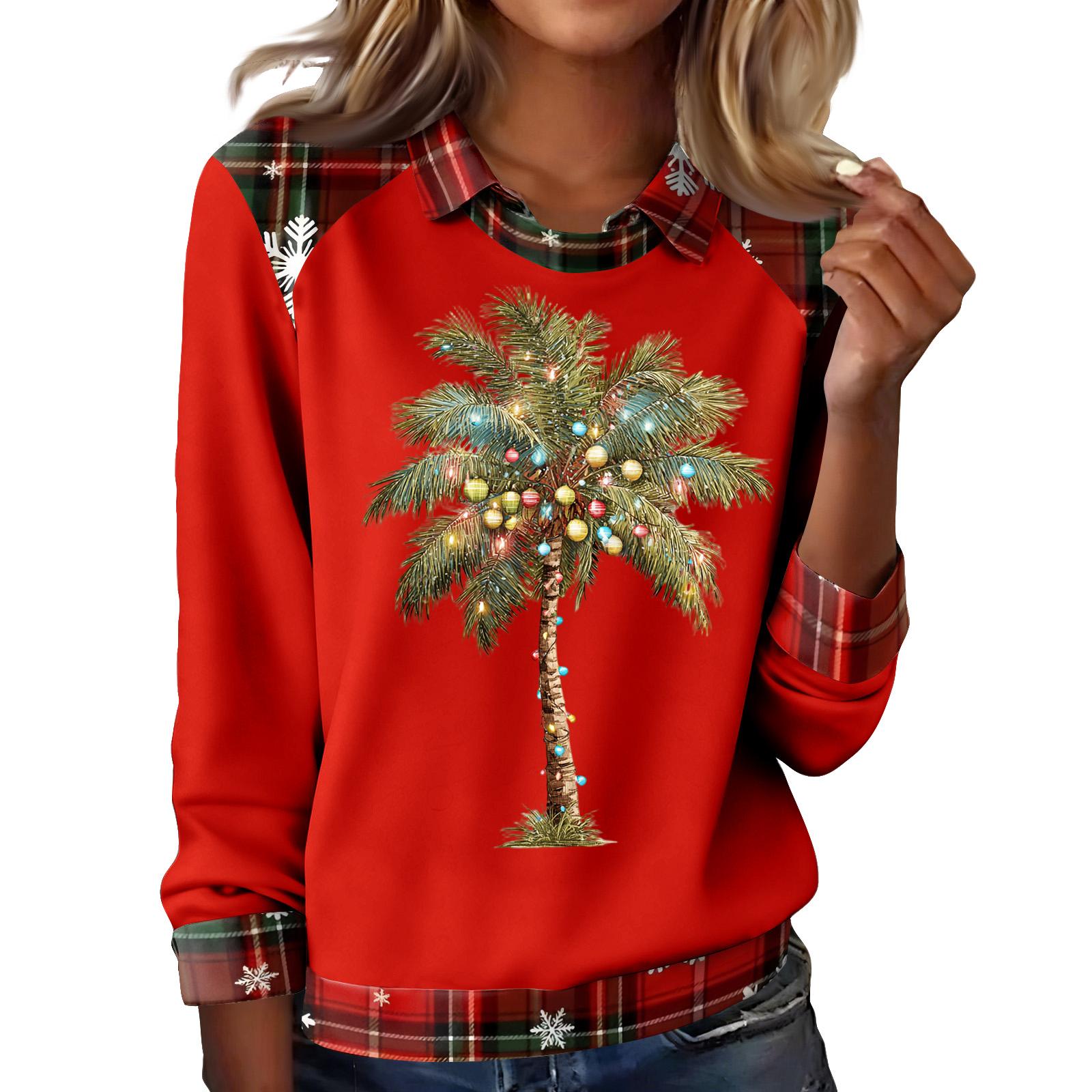 

Женский модный пуловер с длинным рукавом и рождественским принтом XL арбуз красный