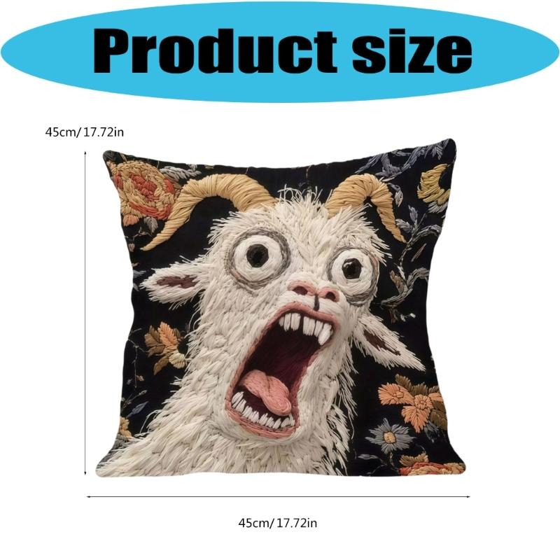 Funny Screaming Goat Throw Cushion Cover Crazy Animal Graphics 2D Flat Printed Decorative Square Pillowcase Decors