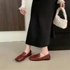 2025 Autumn New Retro Square Head Gold Loafers Soft Leather Pleated Casual Neutral Work Flat Small Leather Shoes