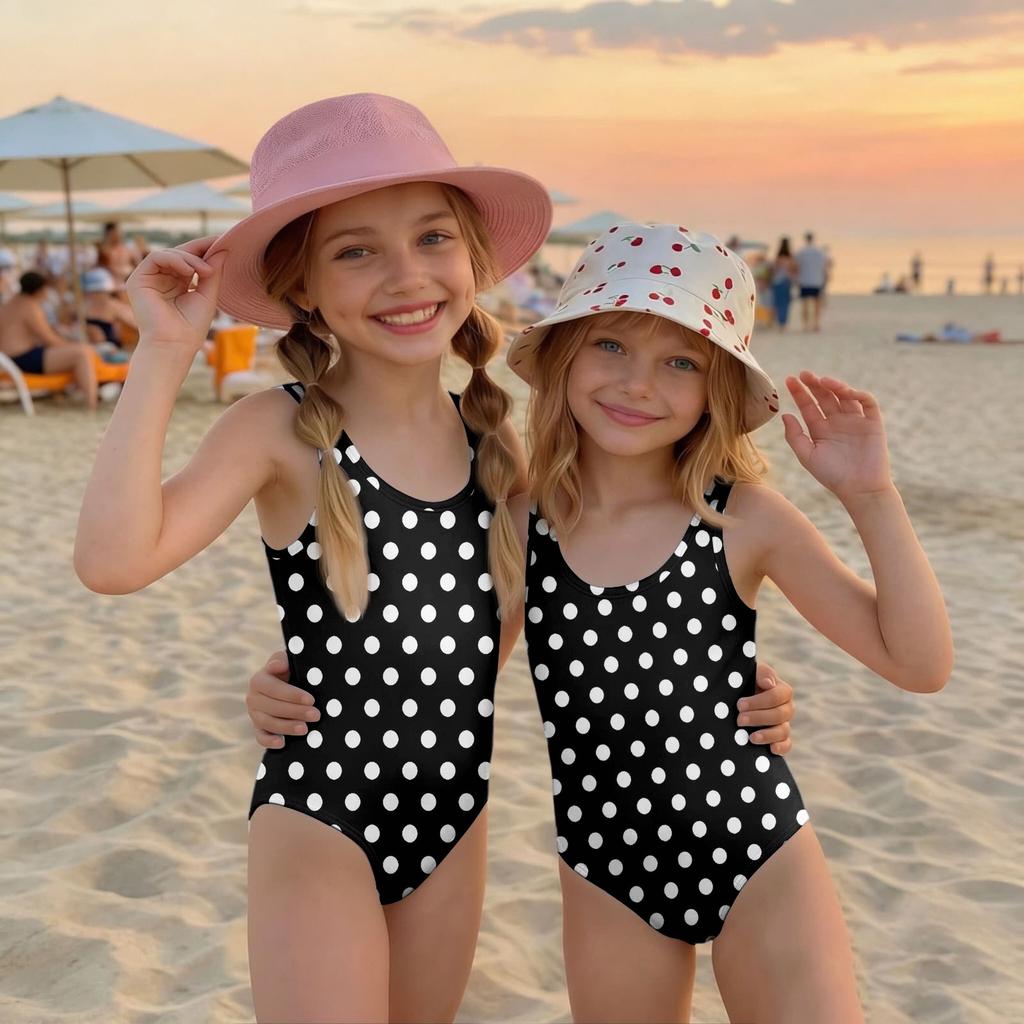 Girls One Piece Swimsuit Polka Dot Print Sleeveless Casual Swimwear for Summer Beach Pool Use Comfortable Fit