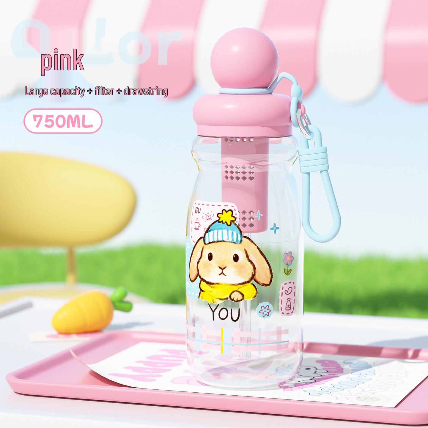High-Value Cartoon Straw Water Cup: Large Capacity Double Drink for Kids & Girls 750ml розовый