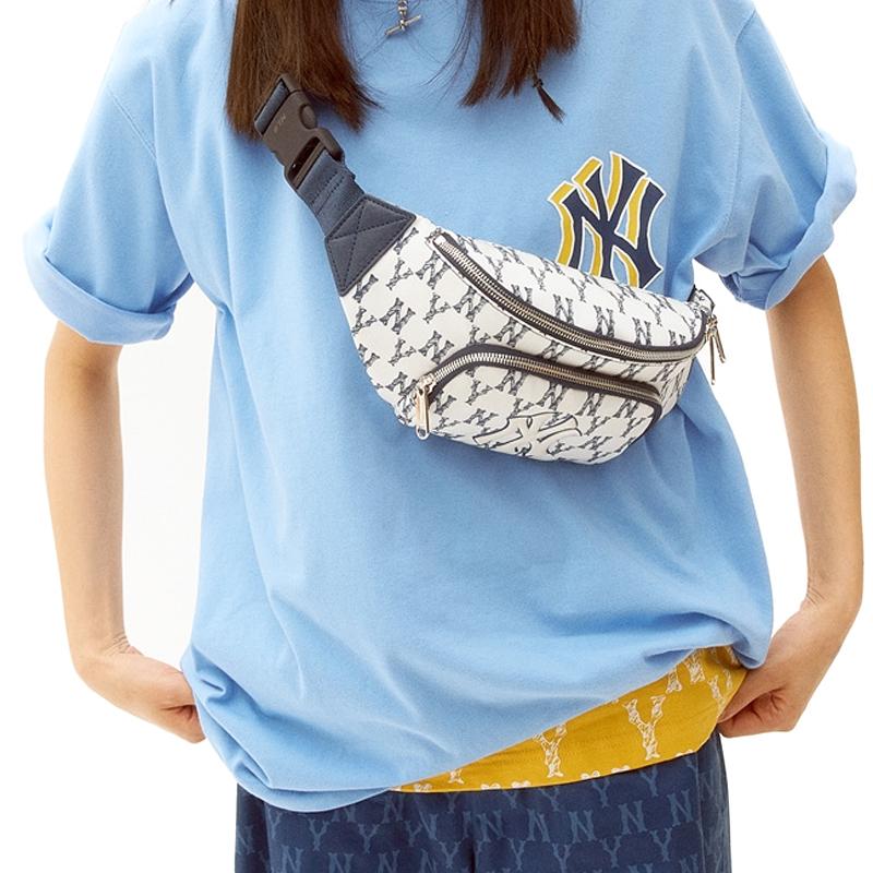 New MLB Monogram Collection Nylon Fanny Pack, Shoulder Bag, Crossbody Bag Regular Unisex White Blue 32BGCR111-50N