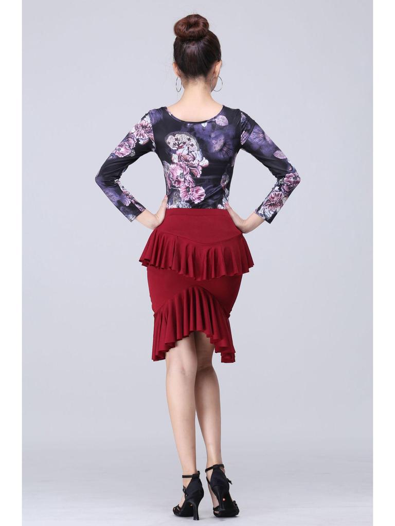 Women's Latin Dance Practice Skirt - Adult Ruffle Hem Performance Wear
