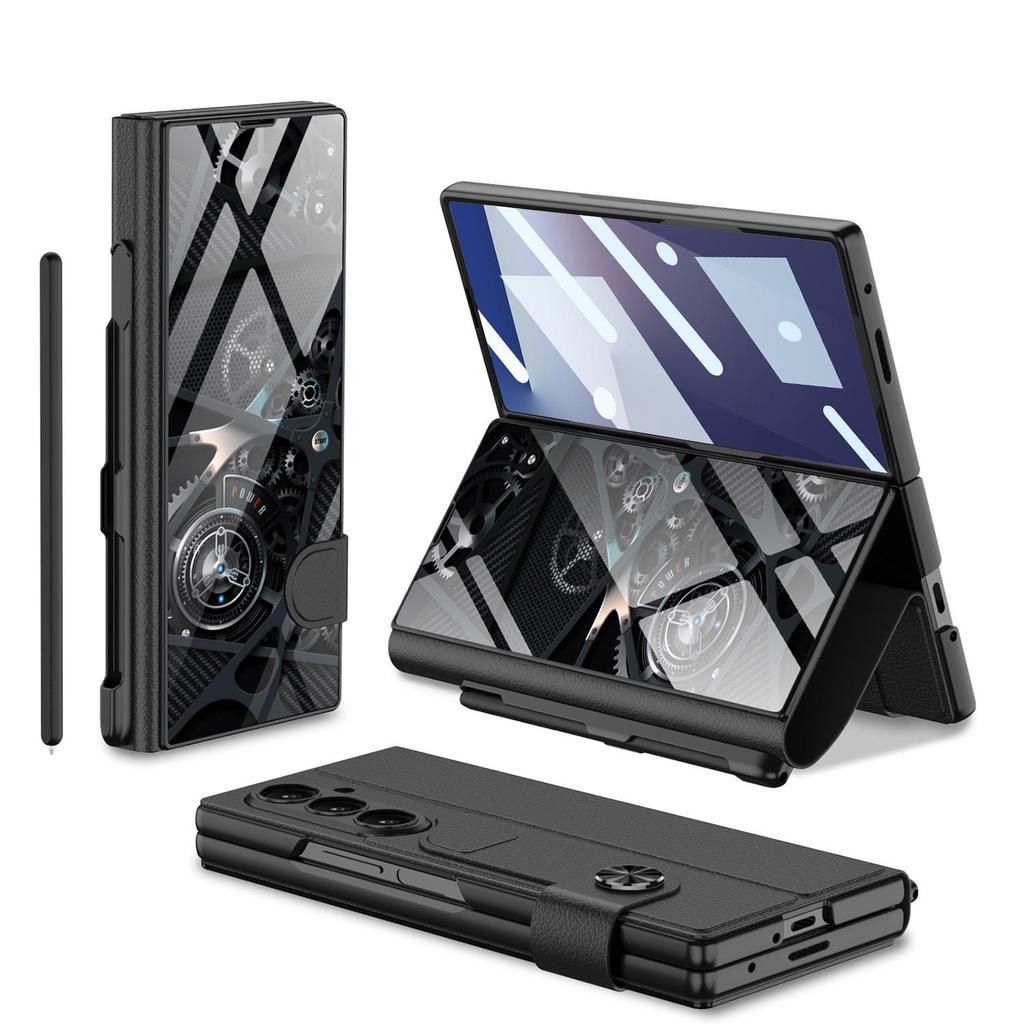 Samsung Z Fold7 5G Leather Flip Case with Glass Painting & Pen Slot
