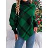 Autumn/Winter Women's Hooded Sweatshirt Casual Colour-Blocked Checked Turtleneck Long-Sleeved Cape Knit Jumper Christmas Ladies' Knitted Top
