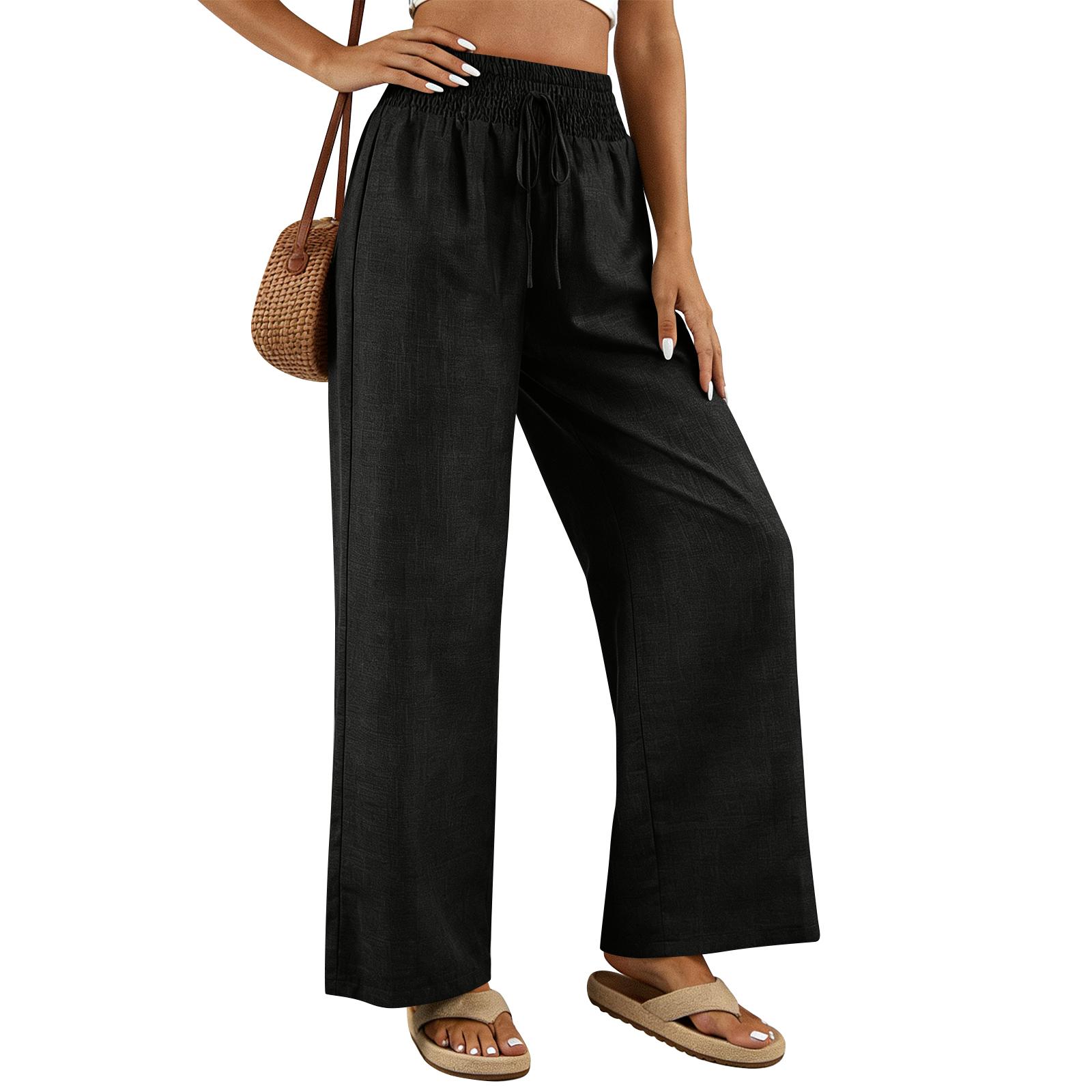 Women s Loose-fitting Wide-leg Pants, Casual Loose-fitting Pants, High-elastic Waistband, Long Pants With Pockets M