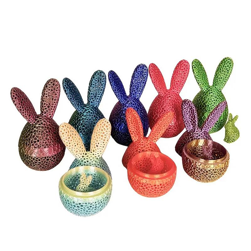 

3D Printed Easter Egg Bunny Figurines,Bunny In Egg,Hollow Rabbit Eggs Set,Easter Egg Hunt Toys,Desktop Ornament Decorations