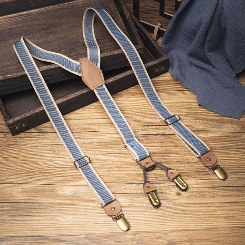 Fashion Y Shape Design Suspenders For Men And Women Adjustable Straps Elastic Brace For Formal Occasion with 4 Clip