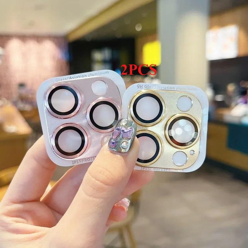 2PCSMetal Full Cover Tempered Glass Camera Lens Protective Film, Compatible with iPhone 16 15 14 13 12 11 Pro Max Plus Rear Camera Lens Protection