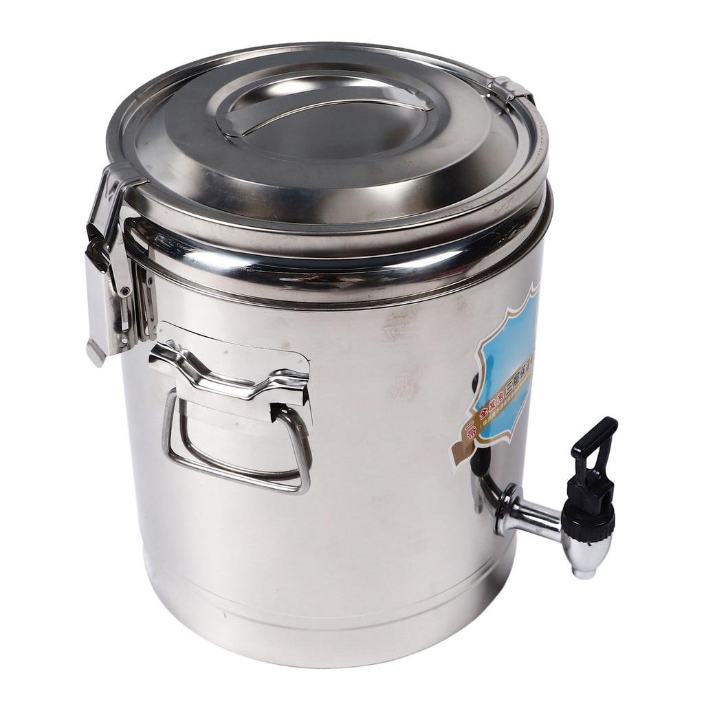 10L Insulated Soup Bucket with Faucet Commercial Rice Bucket Pot Stainless Steel Buckle Lid Handle Beverage Dispenser