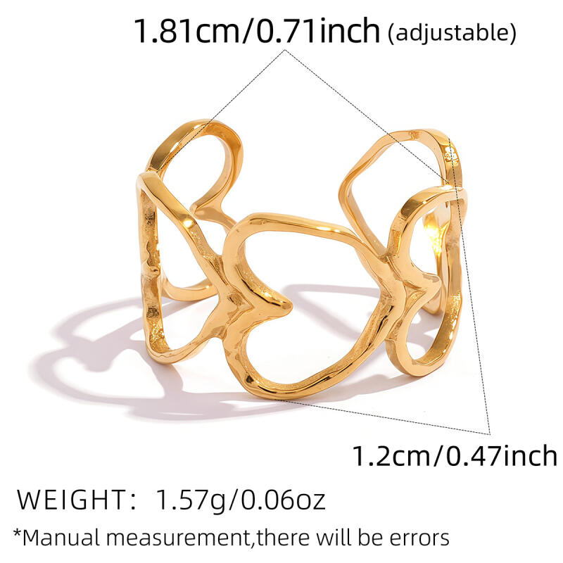 Stainless Steel Heart-Shaped Hollow Opening Rings for Women Men Classic Texture No Fading Couple Rings Party Jewelry Accessories