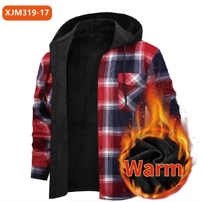Men's Plaid Flannel Shirt, Long Sleeve Square Collar Button-Up Shirt, Regular Fit Heavyweight Multi-Pocket Winter Shirt