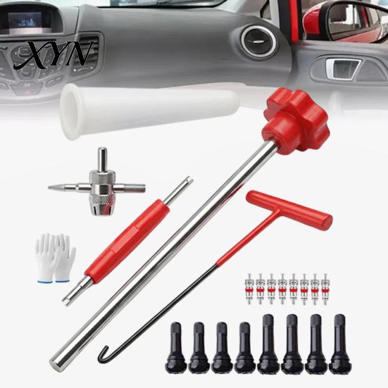 Valve Core Removal Tool 23Pcs Tire Stem Set, Quick Change Installer Kit with TR413/TR414 Stems, 4-Way for Cars Motorcycles Dual-head