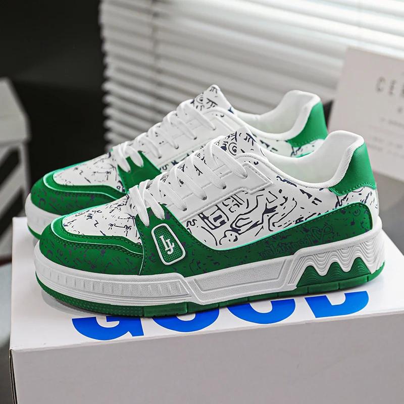 2024 Neueste Graffiti Color Blocked Herren Casual Sportschuhe Modische und Vielseitige Herren Leder Board Schuhe Größe 39-44