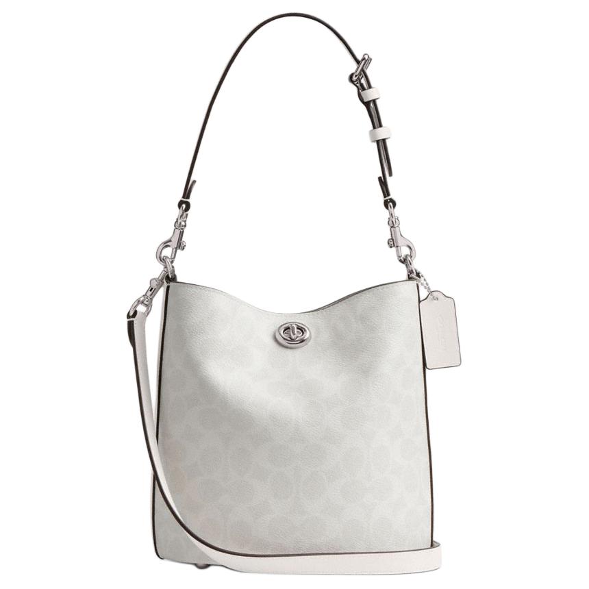 Coach Willow 19 Logo Charm Silver Finish Lock Closure Bucket Bag Women Shoulder Bag Chalk-White CW602-LHXUN