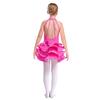Girls Sparkly Rhinestone Latin Dance Dress Sleeveless Backless Design with Flowy Tiered Skirt for Competition