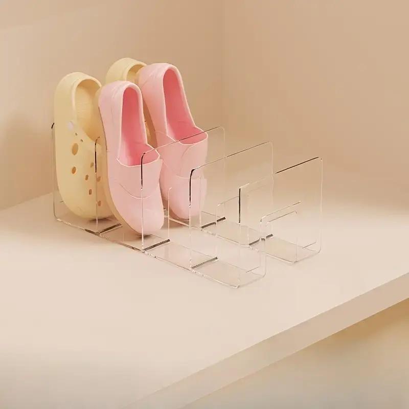 

1Pcs 4 compartments transparent shoe rack, acrylic shoe storage rack, no need for electricity, suitable for various room types