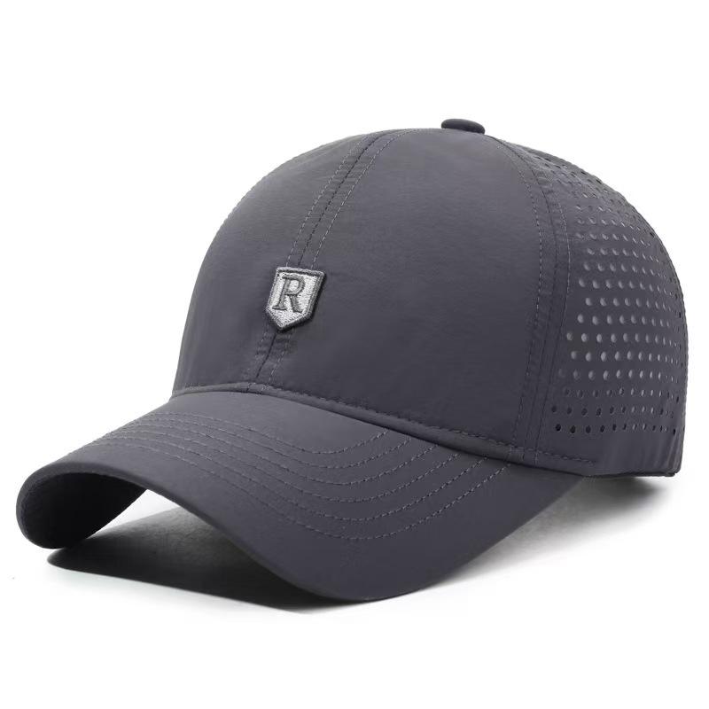 Quick-Dry Baseball Cap For Men, R Logo, Perforated Mesh, Breathable, Duckbill Cap, Summer, Simple Outdoor Sun Protection Hat