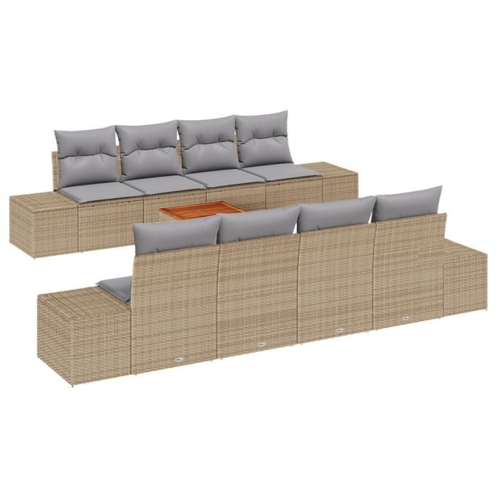 VidaXL Ensemble de canapé de jardin 9 pièces avec coussins en beige poly rotin acacia 3347931