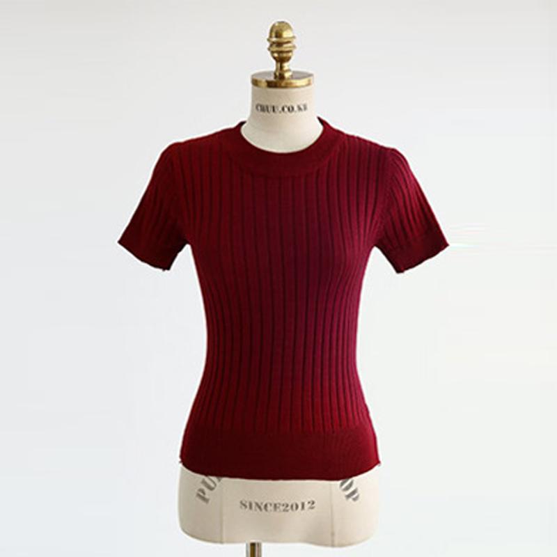 

Женский свитер с короткими рукавами и полукруглым вырезом, вертикальная нить, облегающий низ свитера One size бордовый