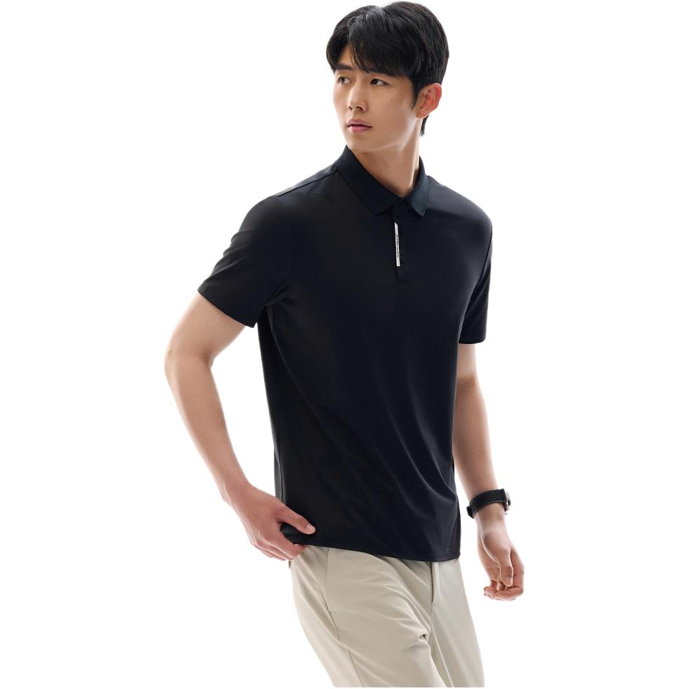 Anta Comfortable Simple Versatile Solid Color Casual Breathable Short Sleeve Polo Shirt Men tops Basic-Black 952527118-4