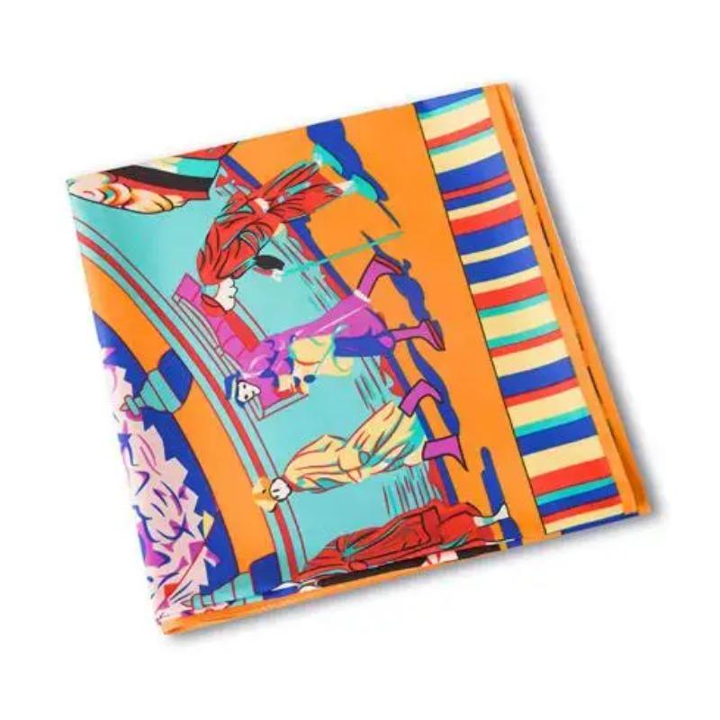 Luxury Brand Scarf Large Square Scarves Headband Tibet Pilgrimage Print 100% Silk Twill Silk Scarf For Women, Shawl Hijab