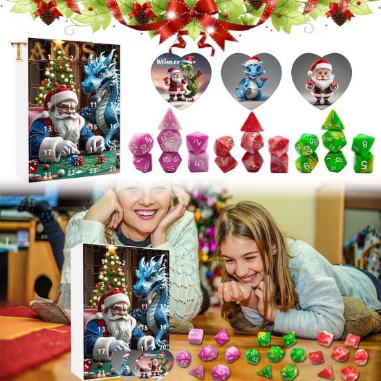 DND Dice Advent Calendar 2024 Acrylic Colorful Polyhedral Dice Set for Gamers Role Players 24 Days Christmas Countdown Calendar