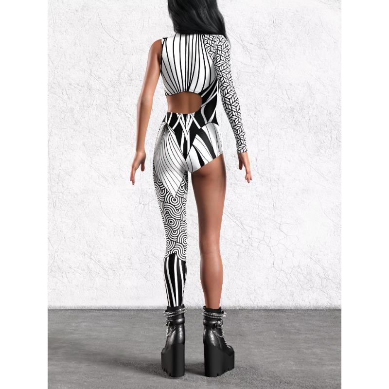 Women 3D Digital Printing Halloween Cosplay Tights Jumpsuit Adult One-piece Carnival Party Stage Show Dance Costume Outfit
