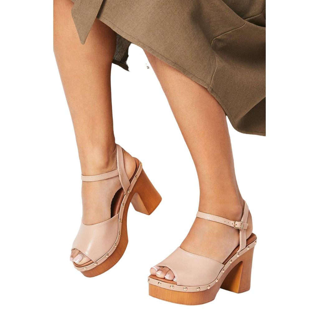 Faith Womens/Ladies Evie Studded Faux Leather Medium Block Heel Sandals